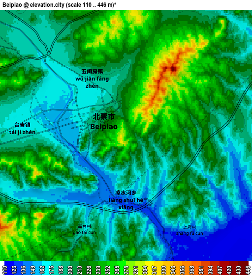 Zoom OUT 2x Beipiao, China elevation map