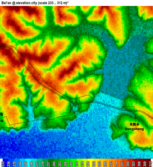Zoom OUT 2x Bei’an, China elevation map