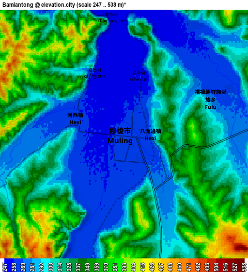 Zoom OUT 2x Bamiantong, China elevation map