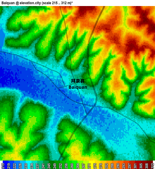 Zoom OUT 2x Baiquan, China elevation map