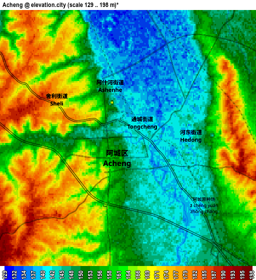 Zoom OUT 2x Acheng, China elevation map