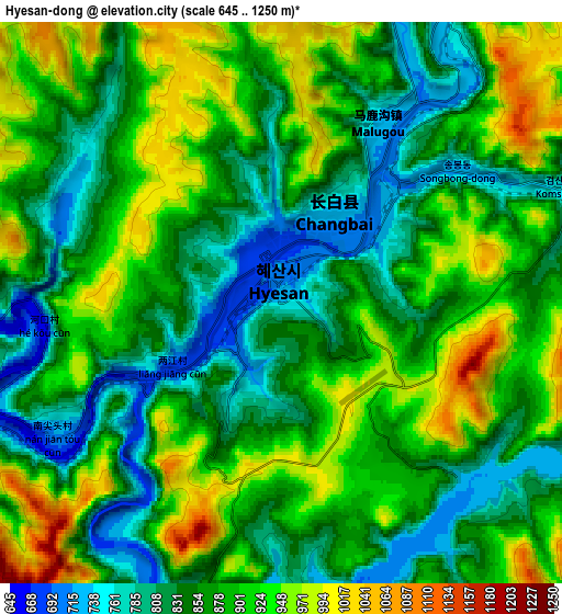 Zoom OUT 2x Hyesan-dong, North Korea elevation map
