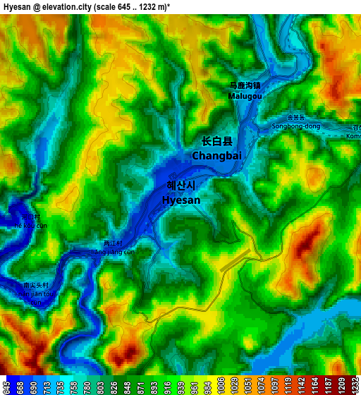 Zoom OUT 2x Hyesan, North Korea elevation map