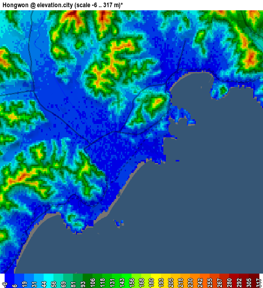 Zoom OUT 2x Hongwŏn, North Korea elevation map