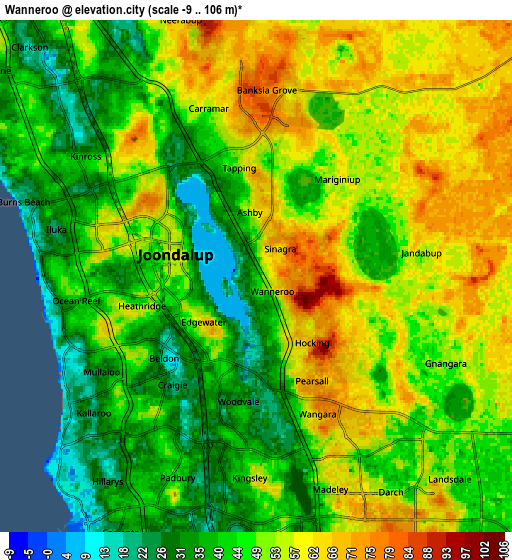 Zoom OUT 2x Wanneroo, Australia elevation map