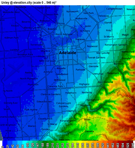 Zoom OUT 2x Unley, Australia elevation map