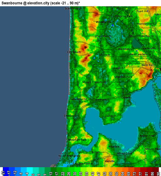 Zoom OUT 2x Swanbourne, Australia elevation map