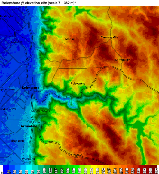 Zoom OUT 2x Roleystone, Australia elevation map