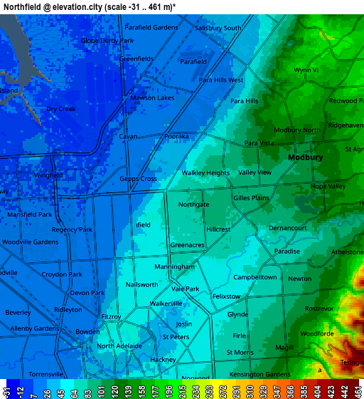 Zoom OUT 2x Northfield, Australia elevation map