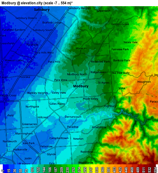 Zoom OUT 2x Modbury, Australia elevation map