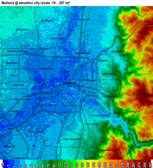 Zoom OUT 2x Midland, Australia elevation map