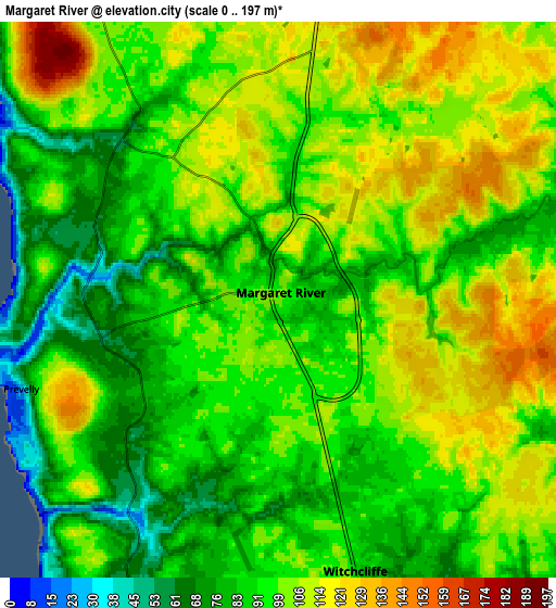 Zoom OUT 2x Margaret River, Australia elevation map