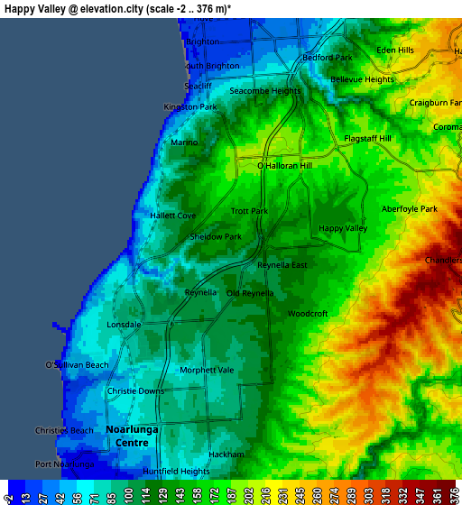 Zoom OUT 2x Happy Valley, Australia elevation map