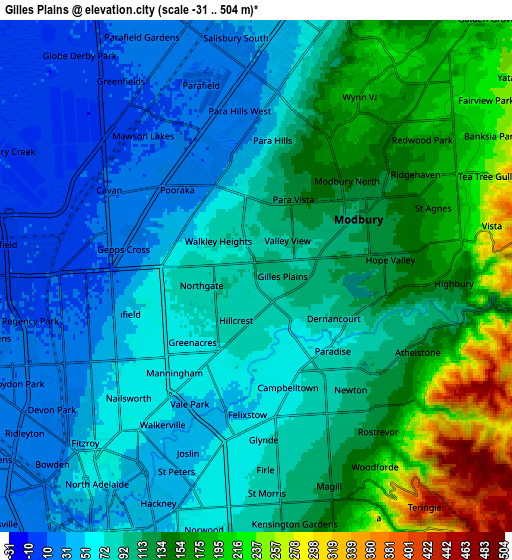 Zoom OUT 2x Gilles Plains, Australia elevation map