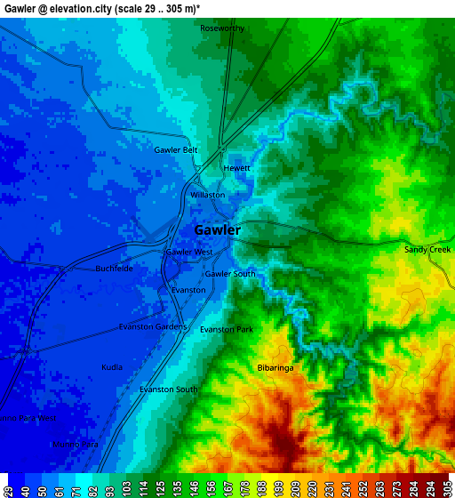 Zoom OUT 2x Gawler, Australia elevation map