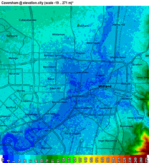 Zoom OUT 2x Caversham, Australia elevation map