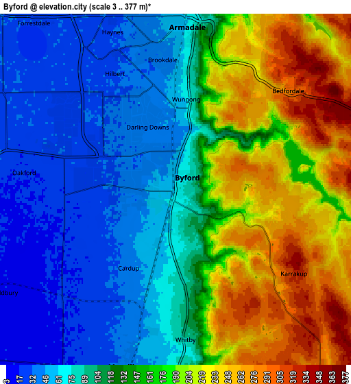 Zoom OUT 2x Byford, Australia elevation map