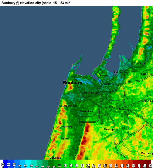 Zoom OUT 2x Bunbury, Australia elevation map
