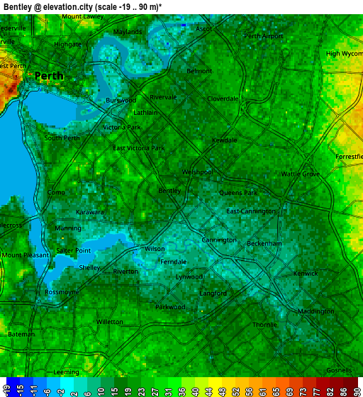 Zoom OUT 2x Bentley, Australia elevation map