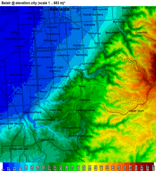 Zoom OUT 2x Belair, Australia elevation map