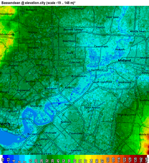 Zoom OUT 2x Bassendean, Australia elevation map