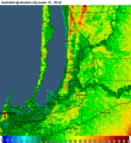 Zoom OUT 2x Australind, Australia elevation map