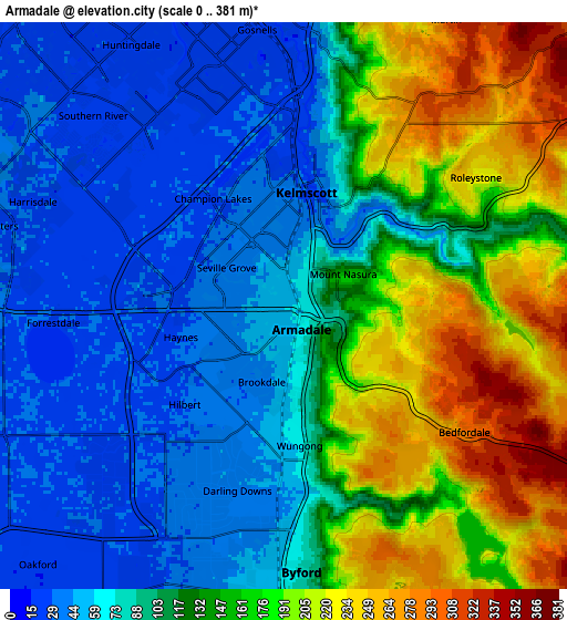 Zoom OUT 2x Armadale, Australia elevation map