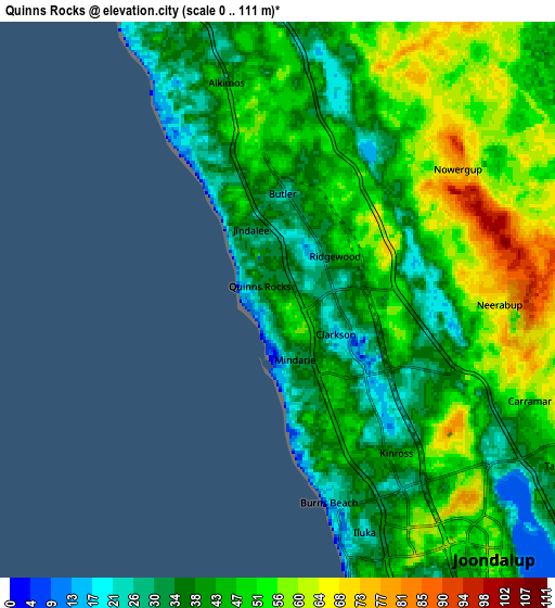 Zoom OUT 2x Quinns Rocks, Australia elevation map