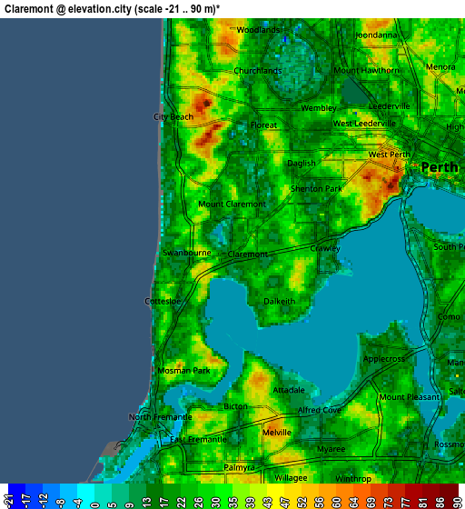 Zoom OUT 2x Claremont, Australia elevation map