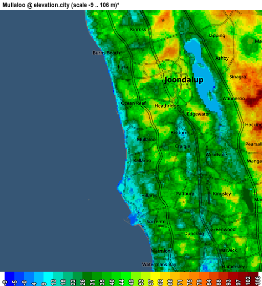 Zoom OUT 2x Mullaloo, Australia elevation map