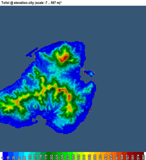 Zoom OUT 2x Tofol, Micronesia elevation map