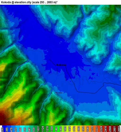 Zoom OUT 2x Kokoda, Papua New Guinea elevation map
