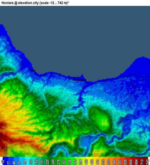 Zoom OUT 2x Honiara, Solomon Islands elevation map