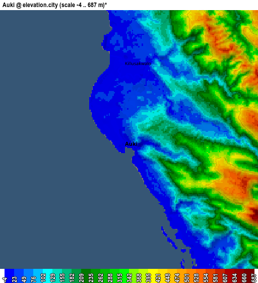 Zoom OUT 2x Auki, Solomon Islands elevation map