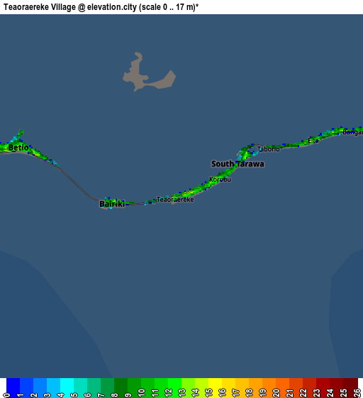Zoom OUT 2x Teaoraereke Village, Kiribati elevation map