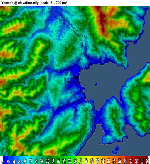 Zoom OUT 2x Yamada, Japan elevation map