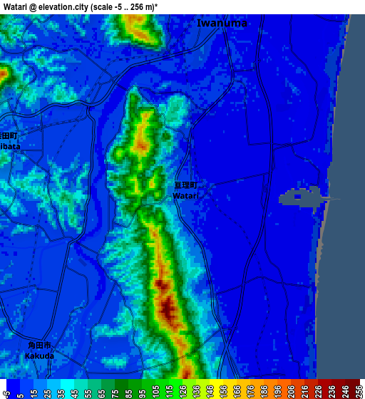 Zoom OUT 2x Watari, Japan elevation map