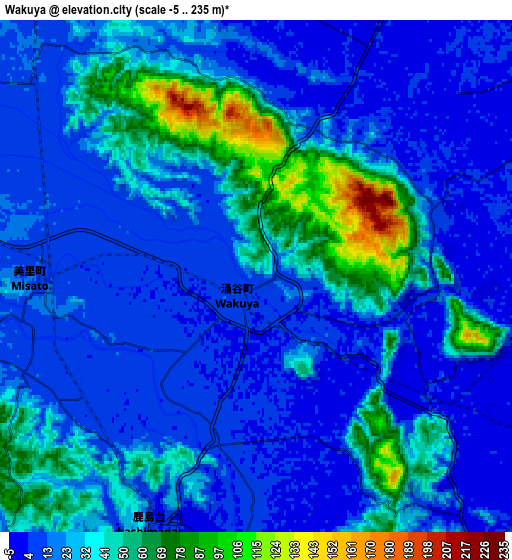 Zoom OUT 2x Wakuya, Japan elevation map