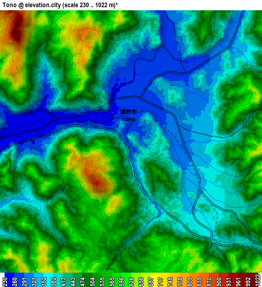 Zoom OUT 2x Tōno, Japan elevation map