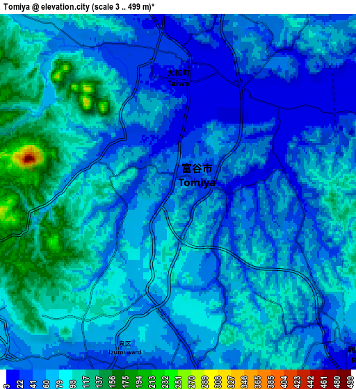 Zoom OUT 2x Tomiya, Japan elevation map