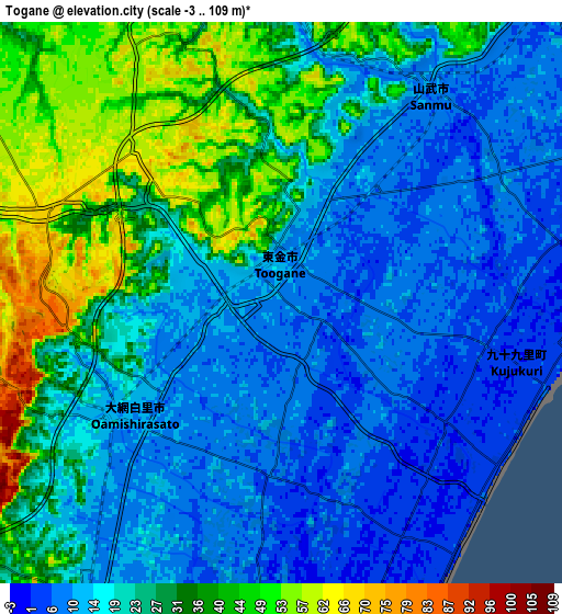 Zoom OUT 2x Tōgane, Japan elevation map