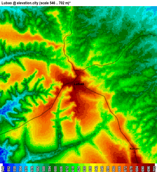 Zoom OUT 2x Lubao, Democratic Republic of the Congo elevation map