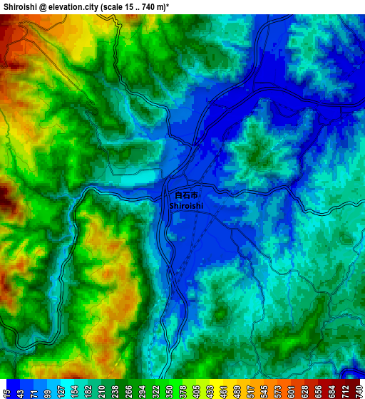 Zoom OUT 2x Shiroishi, Japan elevation map