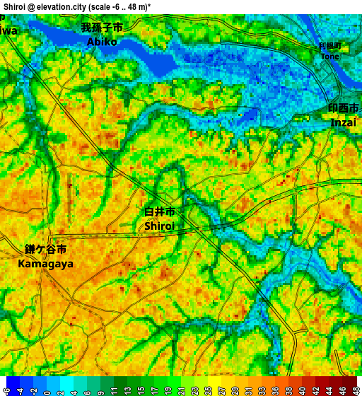 Zoom OUT 2x Shiroi, Japan elevation map