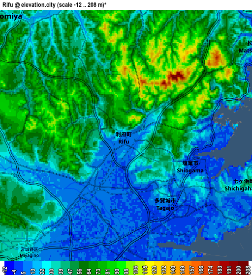 Zoom OUT 2x Rifu, Japan elevation map