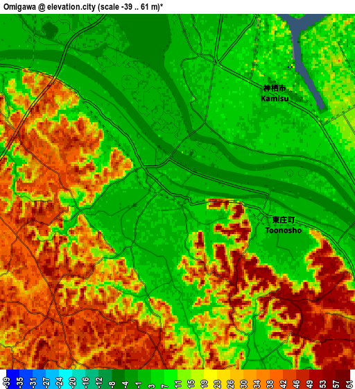 Zoom OUT 2x Omigawa, Japan elevation map