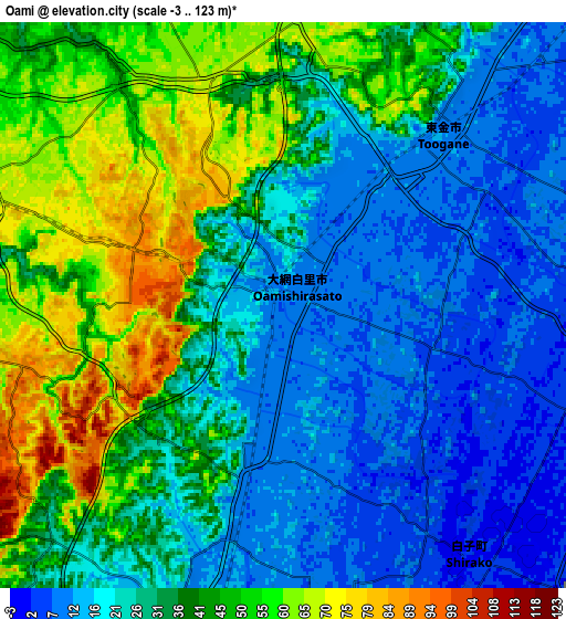 Zoom OUT 2x Ōami, Japan elevation map