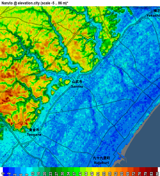 Zoom OUT 2x Narutō, Japan elevation map