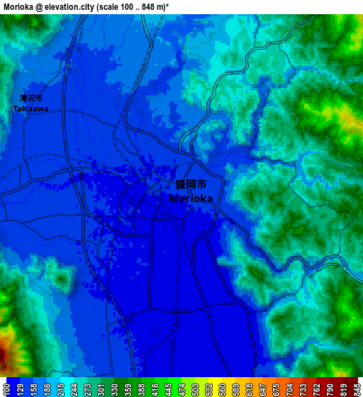 Zoom OUT 2x Morioka, Japan elevation map