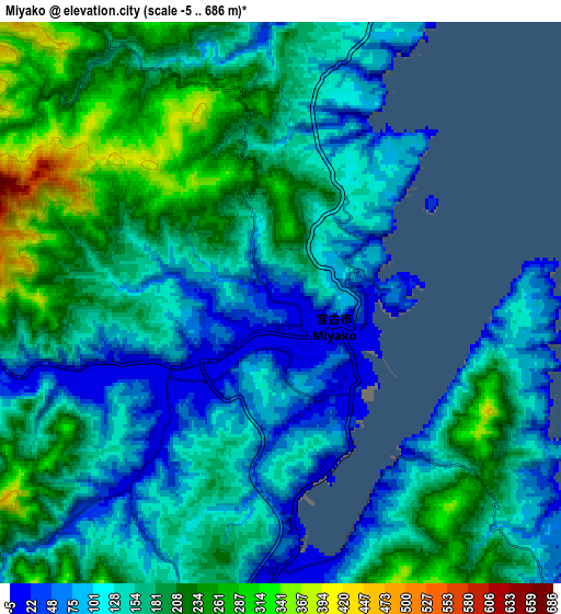 Zoom OUT 2x Miyako, Japan elevation map